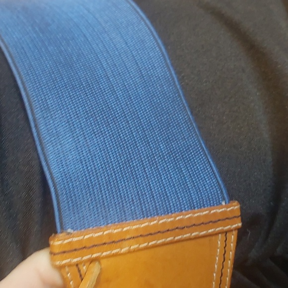 Vintage leather and elastic Saks Fifth Avenue France wide belt Renaissance